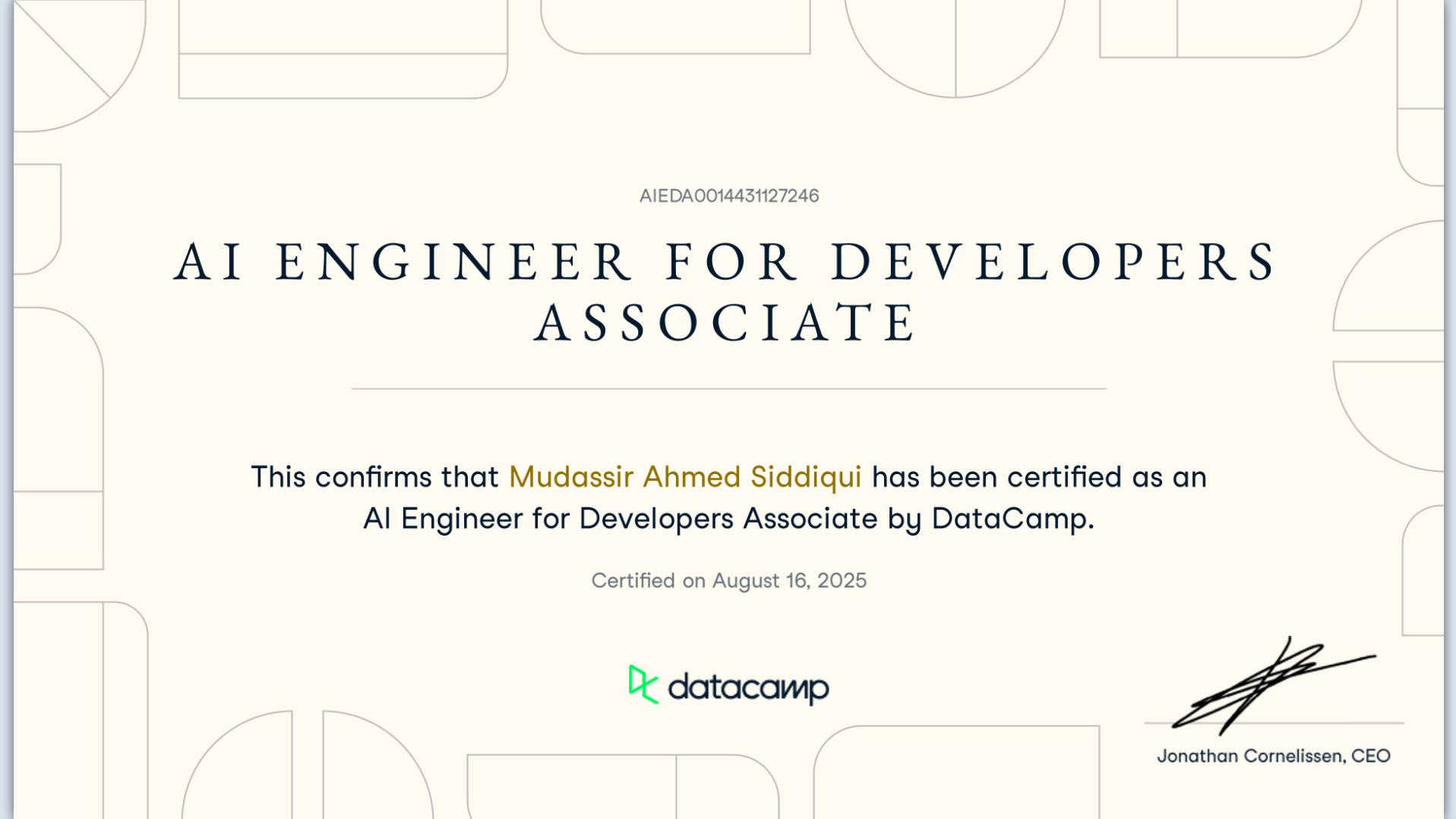 DataCamp AI for Developers Certificate