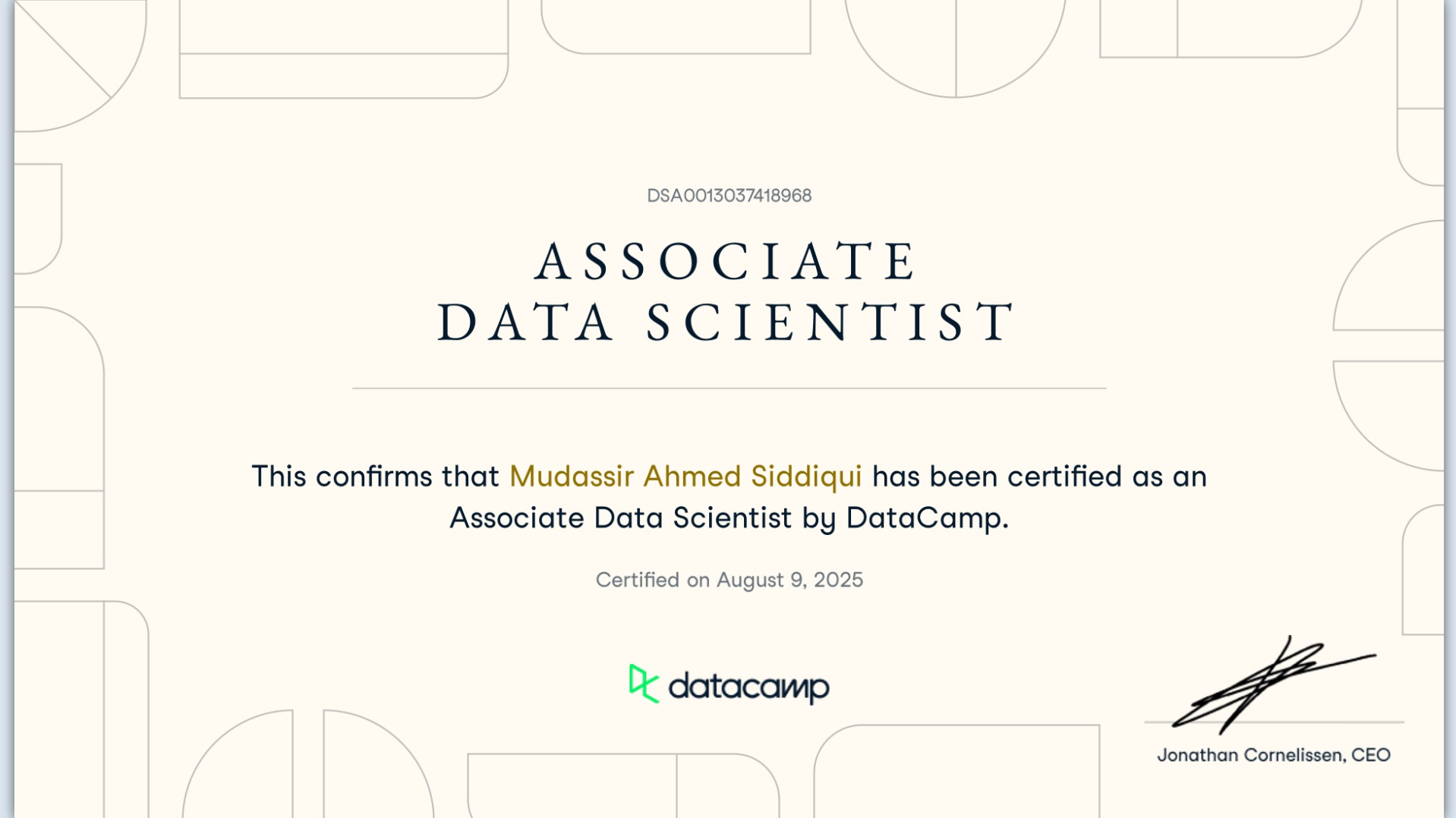 DataCamp Data Scientist Certificate